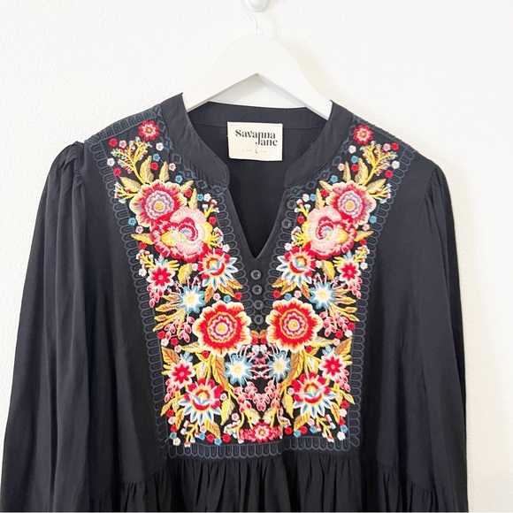 Savanna Jane Black Embroidered Tunic Top Size Large L - Picture 4 of 7